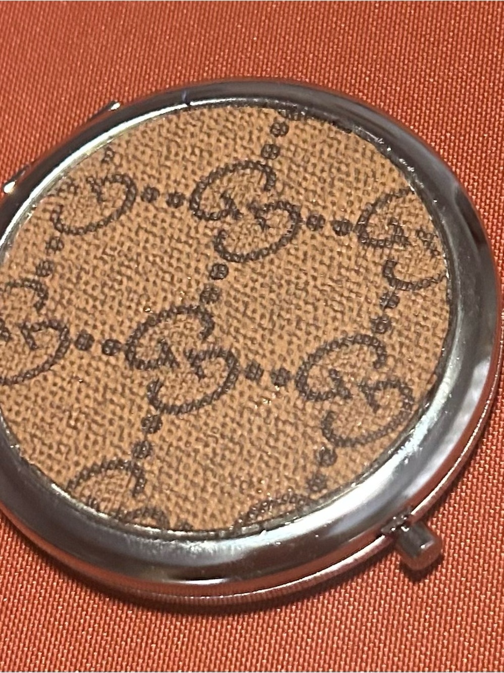 Patterned Brown Compact Pocket Mirror